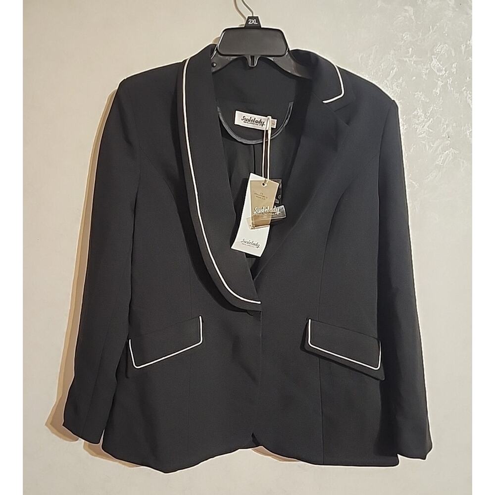 Susielady Ideal Lifestyle Blazer Jacket sz L Black Shoulder Pads Single Button